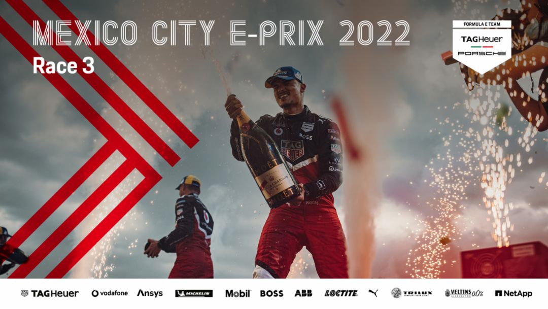 Andr&eacute; Lotterer (i) y Pascal Wehrlein,  Equipo TAG Heuer Porsche de F&oacute;rmula E, E-Prix de Ciudad de M&eacute;xico, 2022, Porsche AG