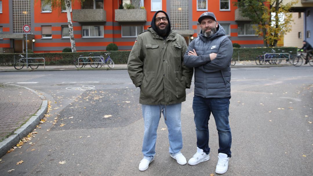 Moses Pelham, Niko Hüls, l-r, Frankfurt, 2018, Porsche AG