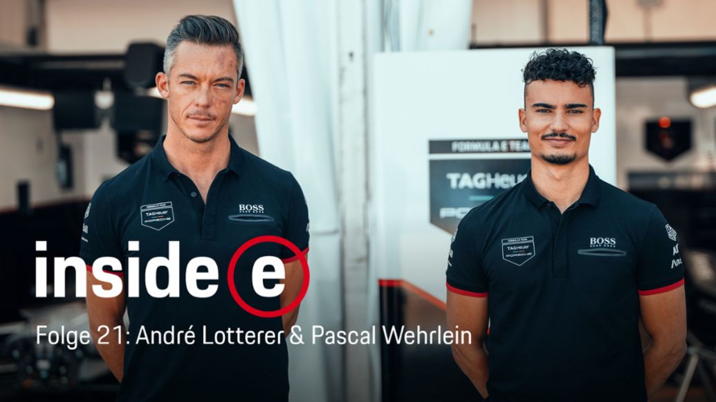 Andr&eacute; Lotterer, Pascal Wehrlein, l-r, Inside E Podcast, 2021, Porsche AG