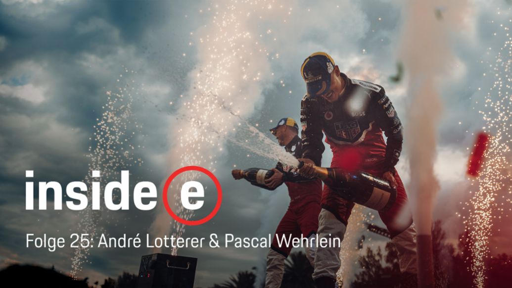 Andr&eacute; Lotterer, Pascal Wehrlein, l-r, Inside E Podcast, 2022, Porsche AG