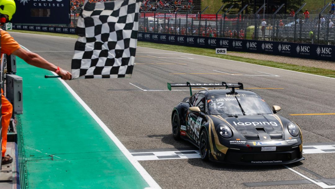 Larry ten Voorde celebrates victory in his 200th one-make cup race with Porsche